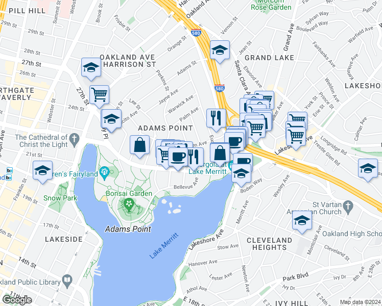 map of restaurants, bars, coffee shops, grocery stores, and more near 408 Van Buren Avenue in Oakland
