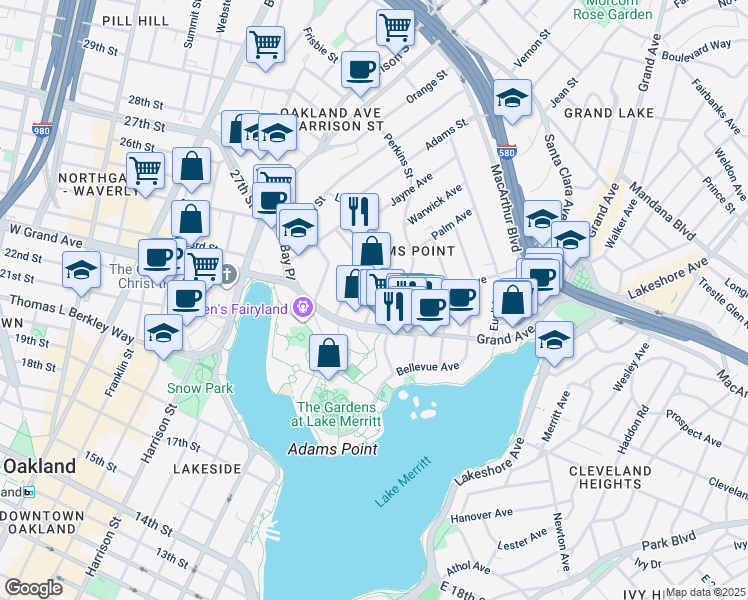 map of restaurants, bars, coffee shops, grocery stores, and more near 320 Lenox Avenue in Oakland