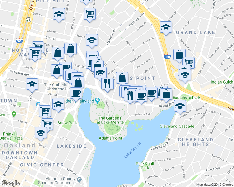 map of restaurants, bars, coffee shops, grocery stores, and more near 320 Lenox Avenue in Oakland