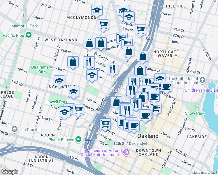 map of restaurants, bars, coffee shops, grocery stores, and more near 773 19th Street in Oakland