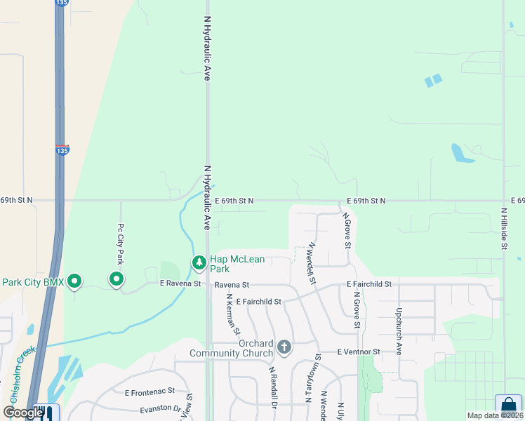 map of restaurants, bars, coffee shops, grocery stores, and more near 2000 East 69th Street North in Valley Center
