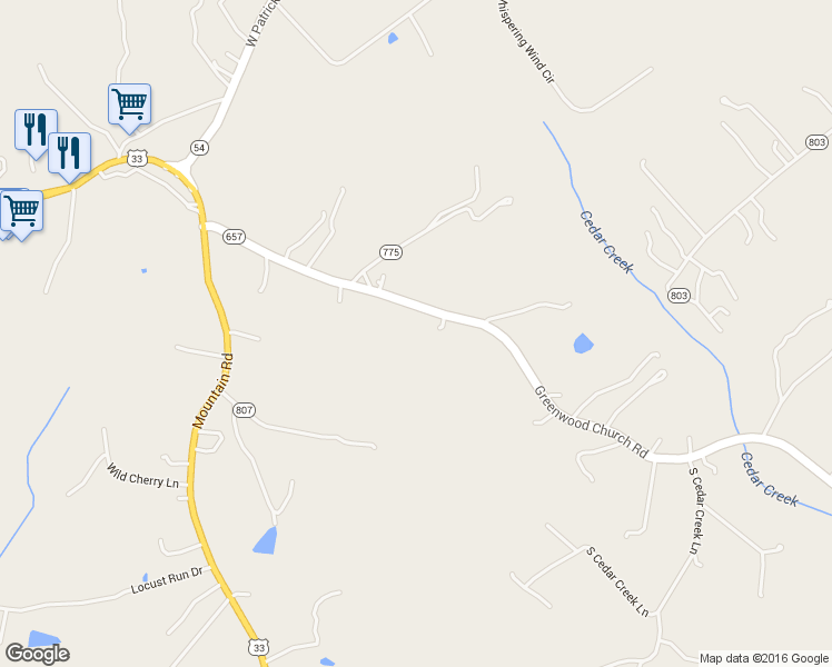 map of restaurants, bars, coffee shops, grocery stores, and more near 16031 Greenwood Church Road in Montpelier