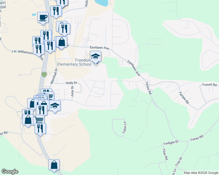 map of restaurants, bars, coffee shops, grocery stores, and more near 24310 Tanglewood Road in Saint Robert