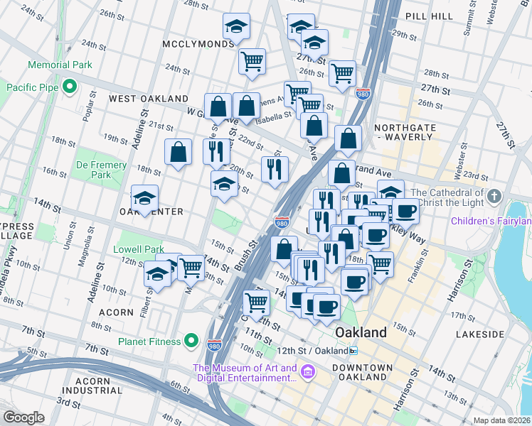 map of restaurants, bars, coffee shops, grocery stores, and more near 760 18th Street in Oakland
