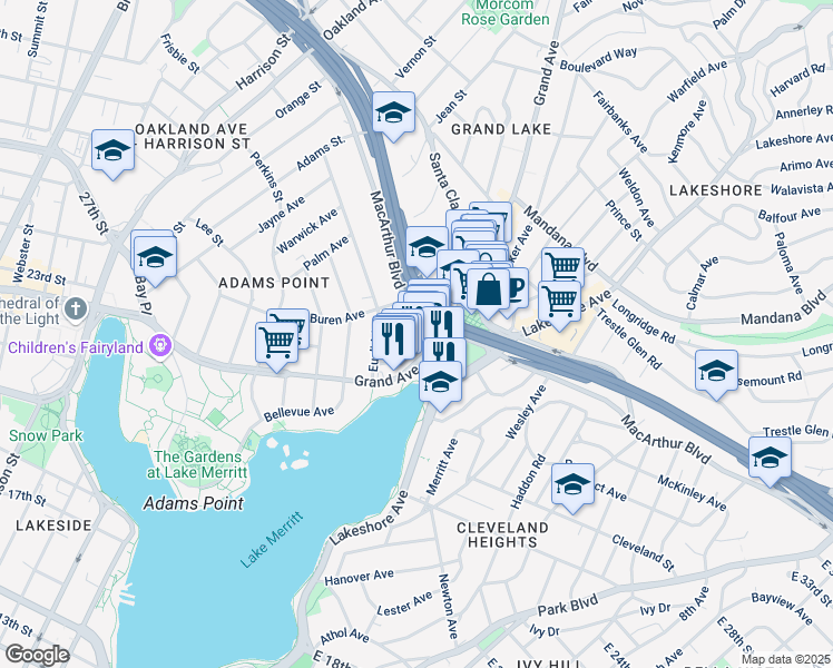 map of restaurants, bars, coffee shops, grocery stores, and more near 436 Lagunitas Avenue in Oakland