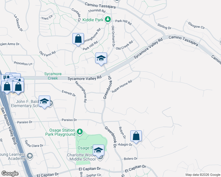 map of restaurants, bars, coffee shops, grocery stores, and more near 1133 Greenbrook Drive in Danville