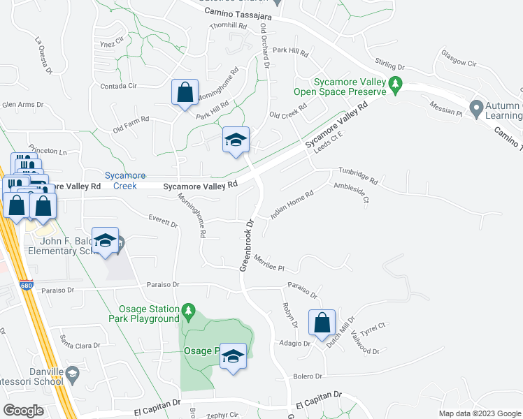 map of restaurants, bars, coffee shops, grocery stores, and more near 1133 Greenbrook Drive in Danville