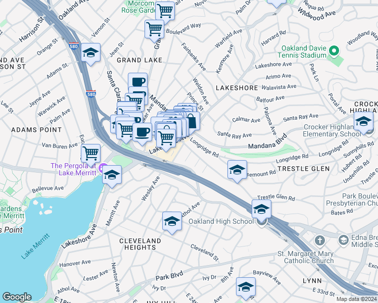 map of restaurants, bars, coffee shops, grocery stores, and more near 761 Haddon Place in Oakland