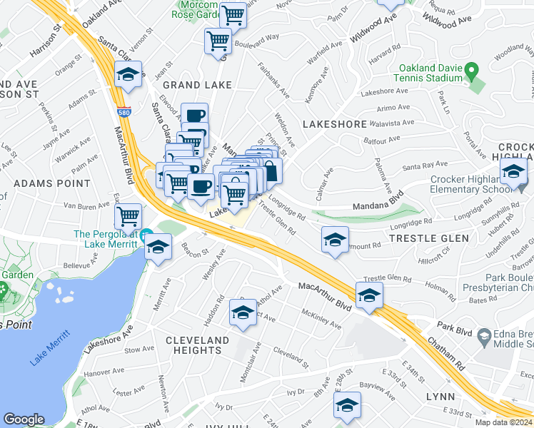map of restaurants, bars, coffee shops, grocery stores, and more near 761 Haddon Place in Oakland