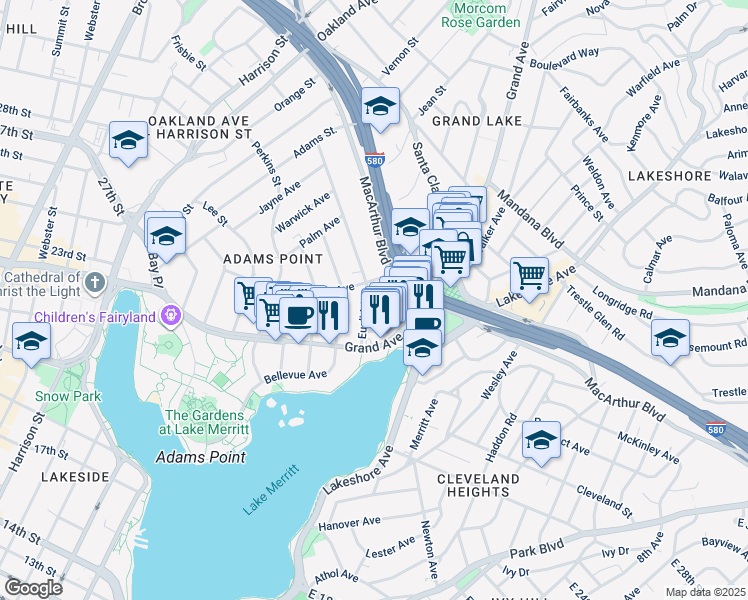 map of restaurants, bars, coffee shops, grocery stores, and more near 407 Euclid Avenue in Oakland