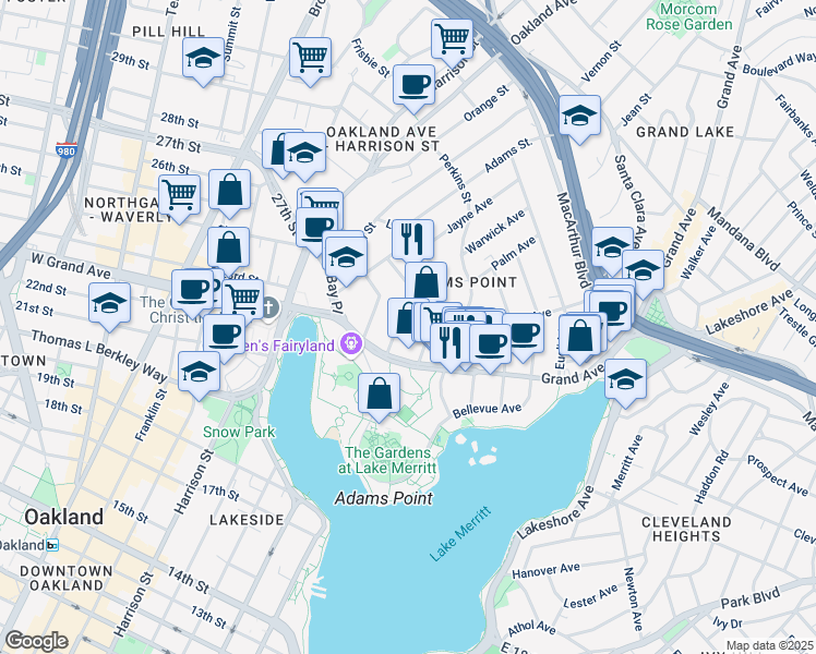map of restaurants, bars, coffee shops, grocery stores, and more near 320 Lenox Avenue in Oakland