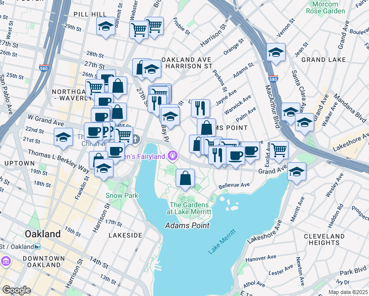 map of restaurants, bars, coffee shops, grocery stores, and more near 330 Park View Terrace in Oakland