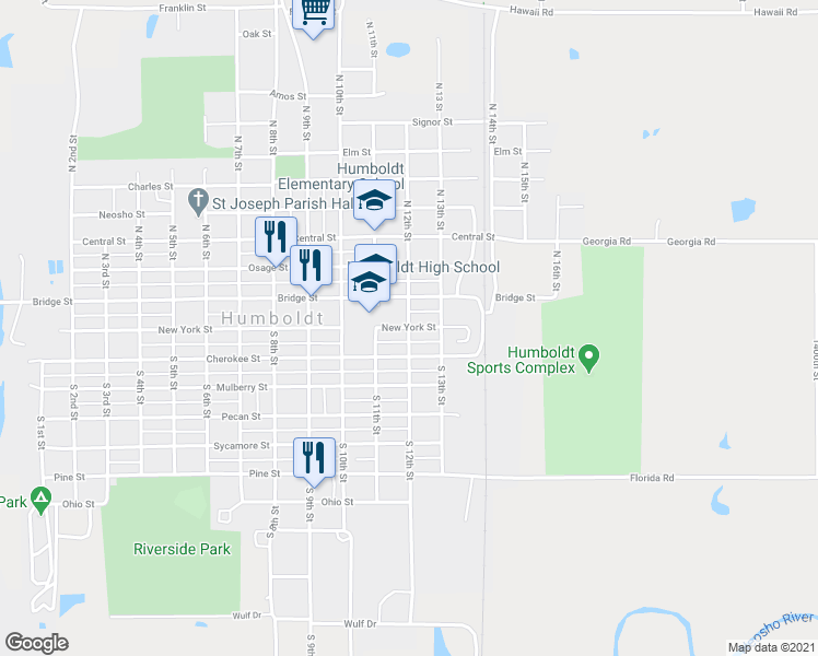 map of restaurants, bars, coffee shops, grocery stores, and more near 199 South 12th Street in Humboldt