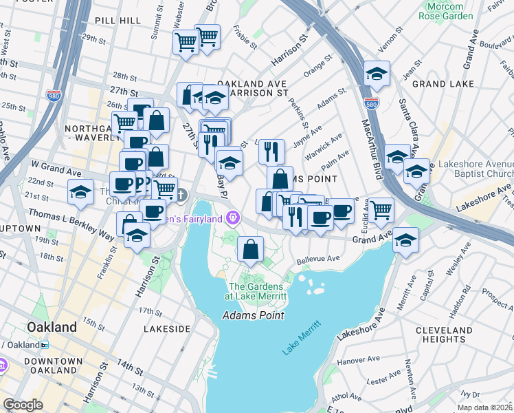 map of restaurants, bars, coffee shops, grocery stores, and more near 337 Lenox Avenue in Oakland