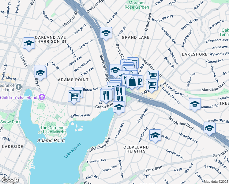 map of restaurants, bars, coffee shops, grocery stores, and more near 436 Lagunitas Avenue in Oakland