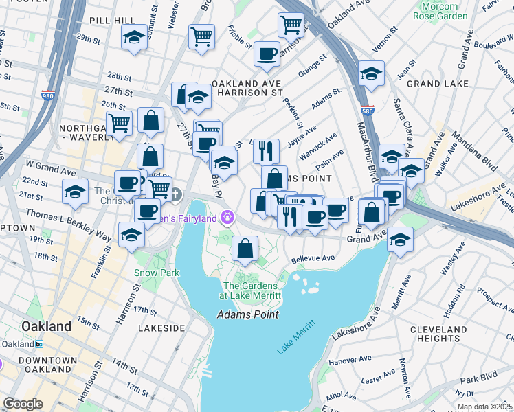 map of restaurants, bars, coffee shops, grocery stores, and more near 320 Lenox Avenue in Oakland