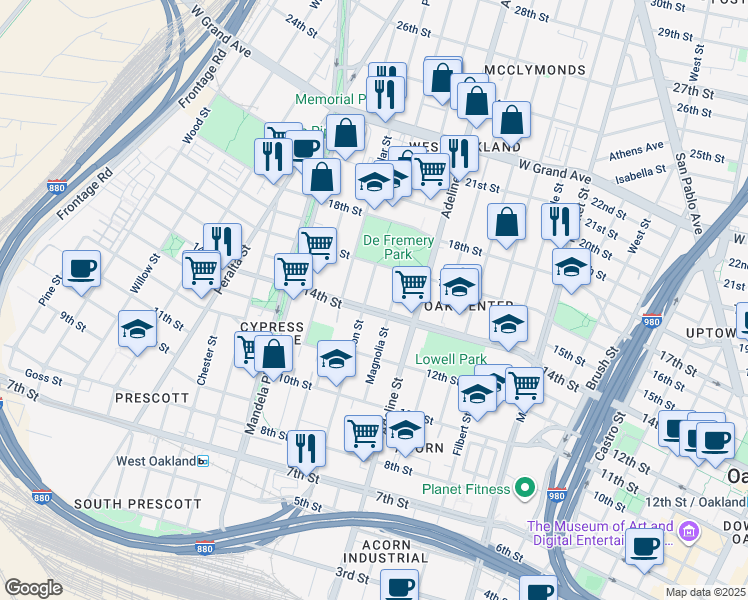 map of restaurants, bars, coffee shops, grocery stores, and more near 1432 Union Street in Oakland