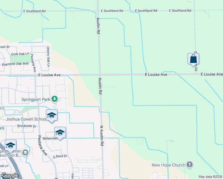 map of restaurants, bars, coffee shops, grocery stores, and more near 10250 Jeane Road in Manteca