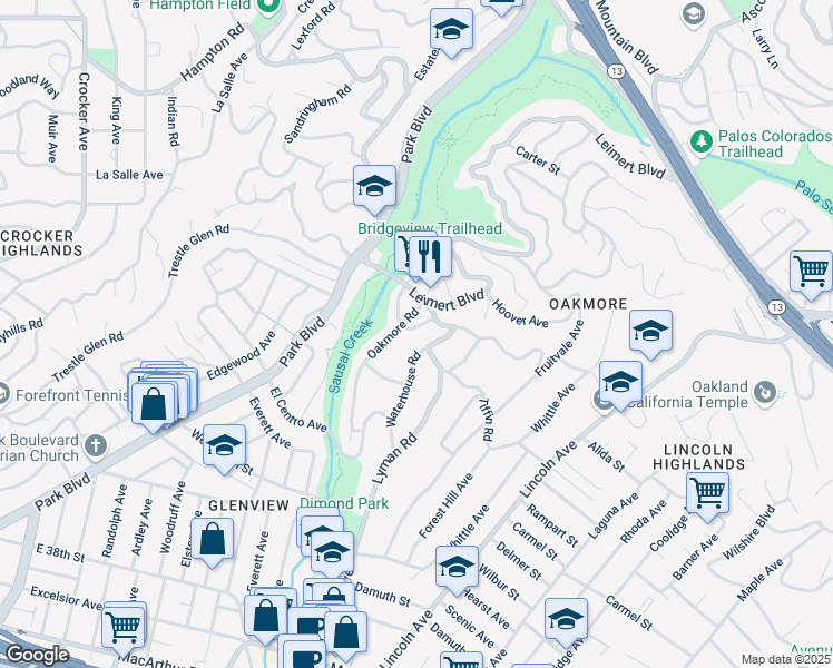 map of restaurants, bars, coffee shops, grocery stores, and more near 1763 Clemens Road in Oakland