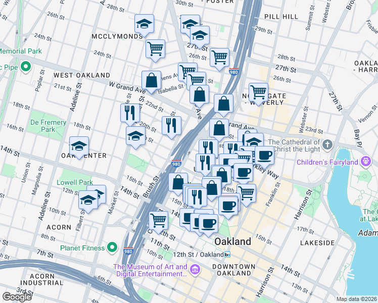 map of restaurants, bars, coffee shops, grocery stores, and more near 8248 Castro Street in Oakland