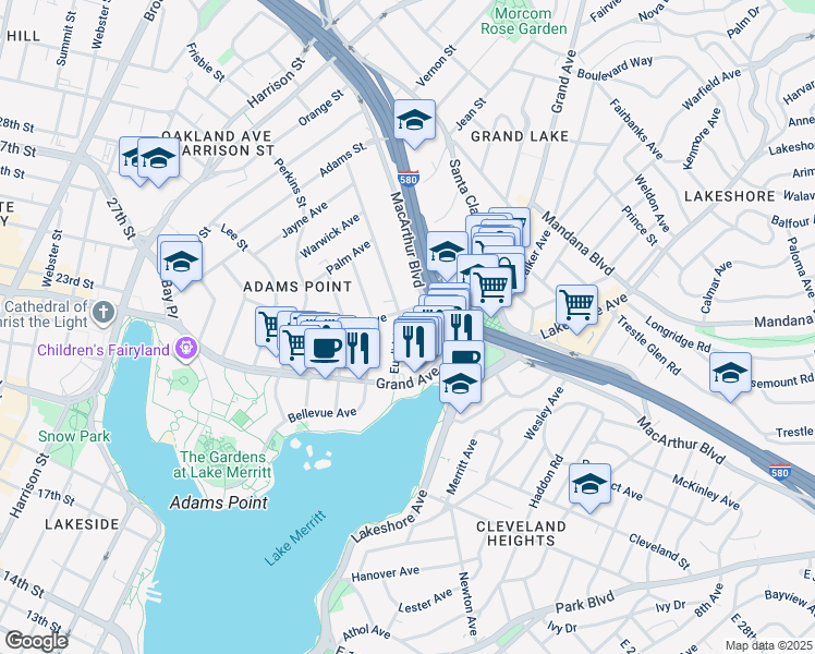 map of restaurants, bars, coffee shops, grocery stores, and more near 408 Euclid Avenue in Oakland