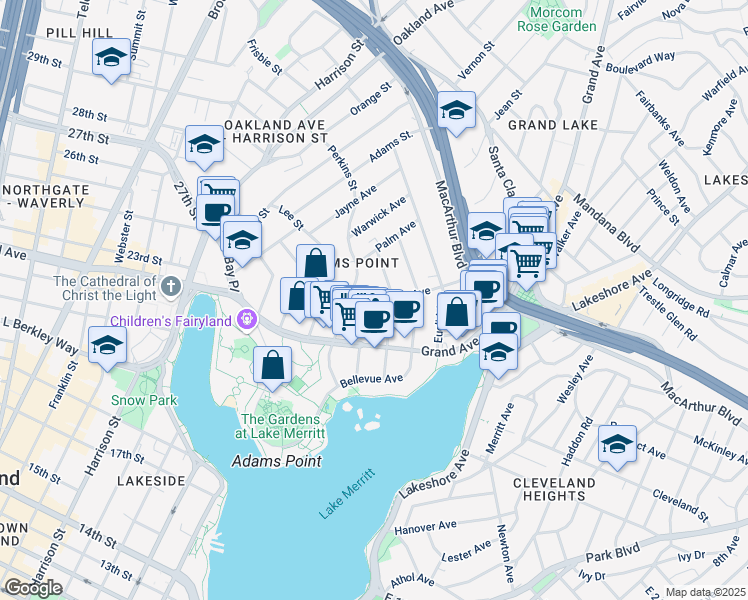 map of restaurants, bars, coffee shops, grocery stores, and more near 375 Van Buren Avenue in Oakland