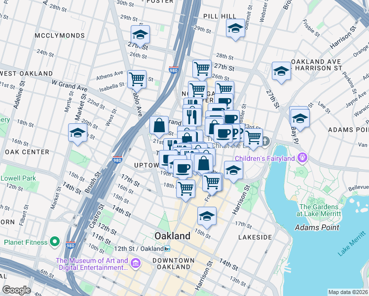 map of restaurants, bars, coffee shops, grocery stores, and more near 510 21st Street in Oakland