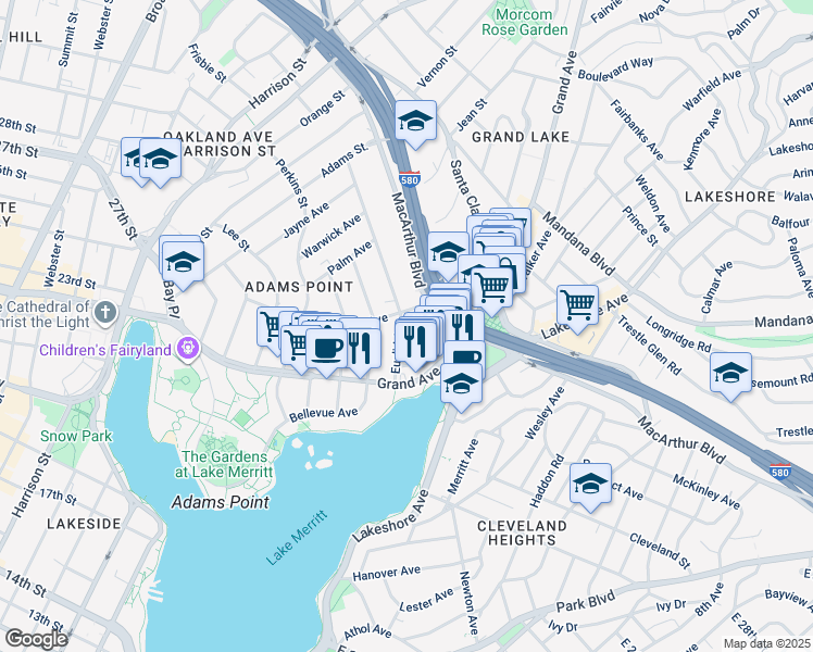 map of restaurants, bars, coffee shops, grocery stores, and more near 408 Euclid Avenue in Oakland