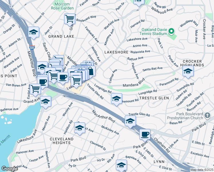 map of restaurants, bars, coffee shops, grocery stores, and more near in Piedmont