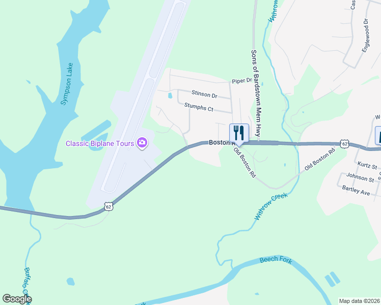 map of restaurants, bars, coffee shops, grocery stores, and more near 1695 Boston Road in Bardstown