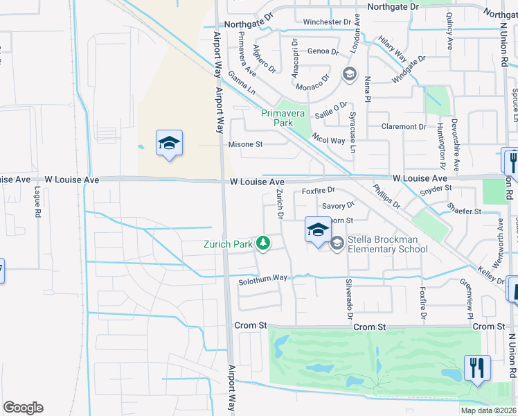 map of restaurants, bars, coffee shops, grocery stores, and more near 979 Maggiore Lane in Manteca