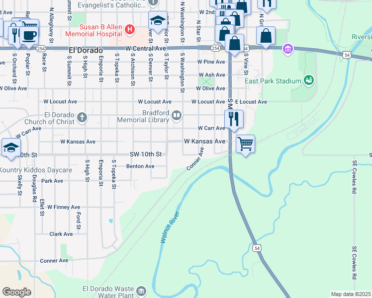 map of restaurants, bars, coffee shops, grocery stores, and more near 816 S Washington St in El Dorado