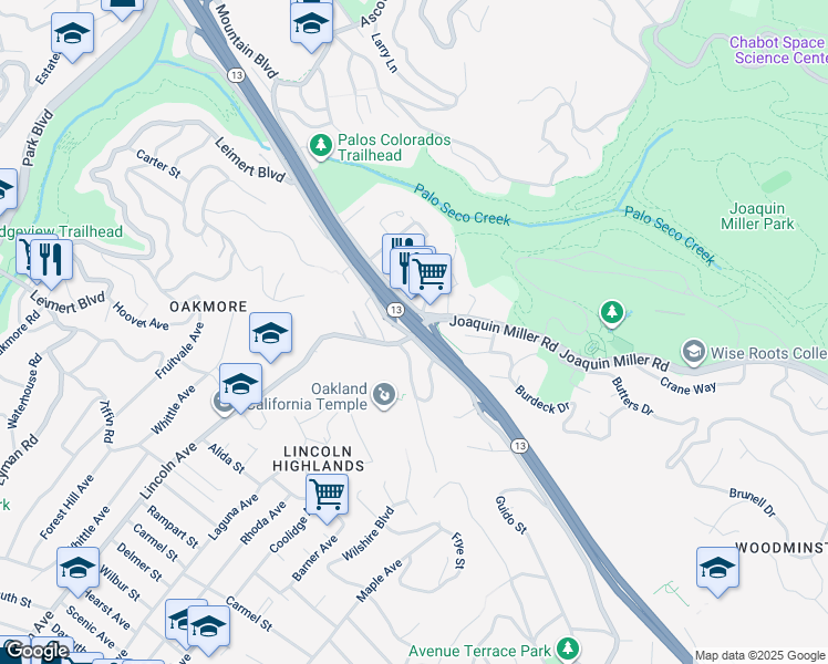 map of restaurants, bars, coffee shops, grocery stores, and more near 4949 Lincoln Avenue in Oakland