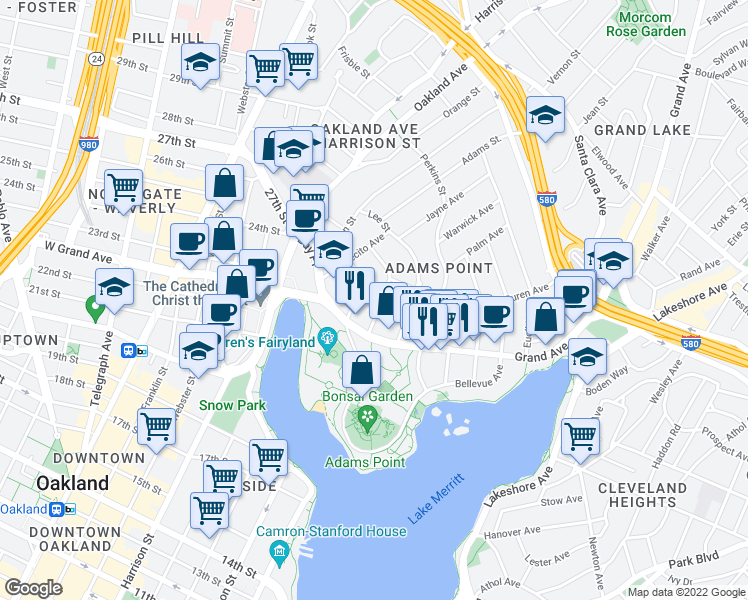 map of restaurants, bars, coffee shops, grocery stores, and more near 320 Lenox Avenue in Oakland