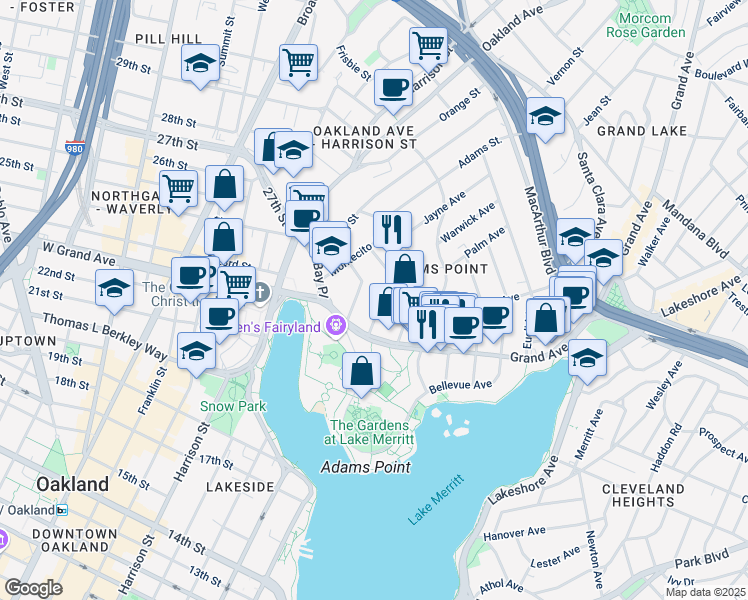 map of restaurants, bars, coffee shops, grocery stores, and more near 325 Lenox Avenue in Oakland