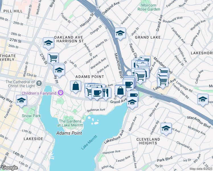 map of restaurants, bars, coffee shops, grocery stores, and more near 408 Van Buren Avenue in Oakland