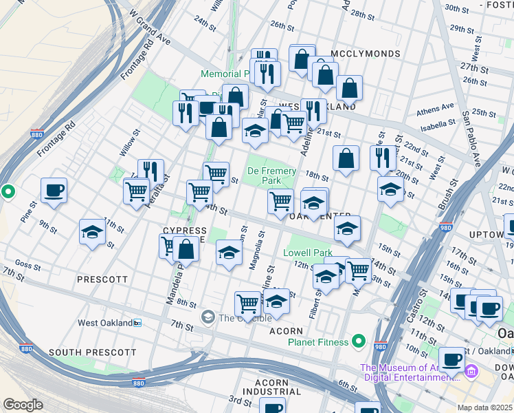 map of restaurants, bars, coffee shops, grocery stores, and more near 1432 Union Street in Oakland
