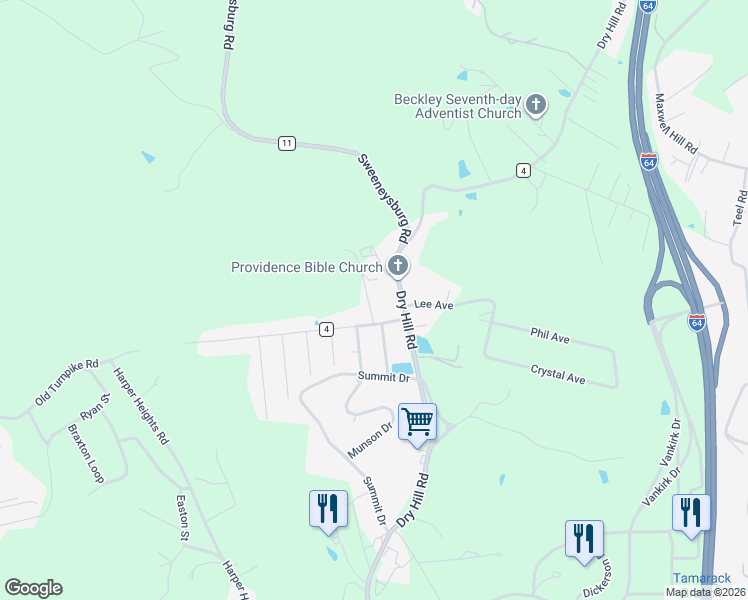 map of restaurants, bars, coffee shops, grocery stores, and more near 104 Howard Ave in Beckley