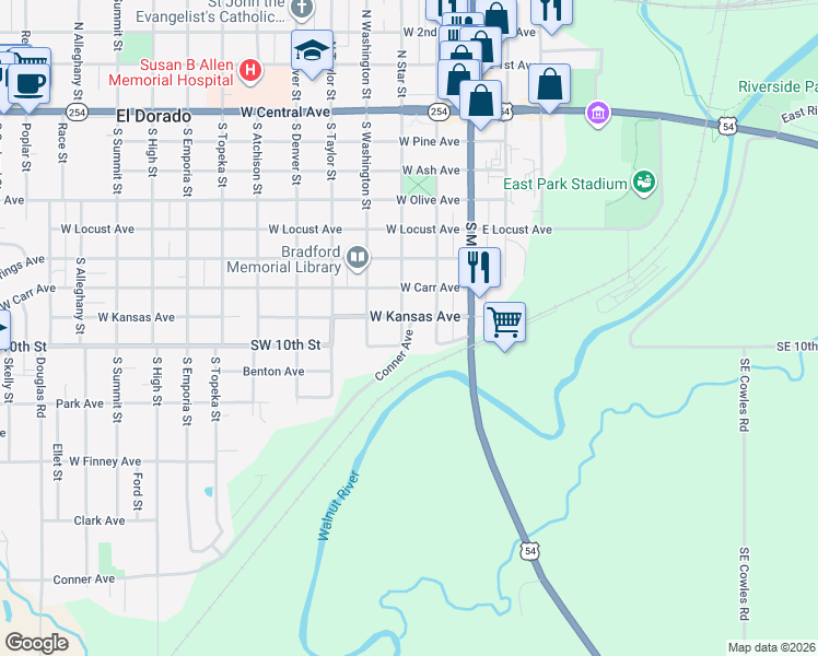 map of restaurants, bars, coffee shops, grocery stores, and more near 885 Southwest Traffic Way in El Dorado