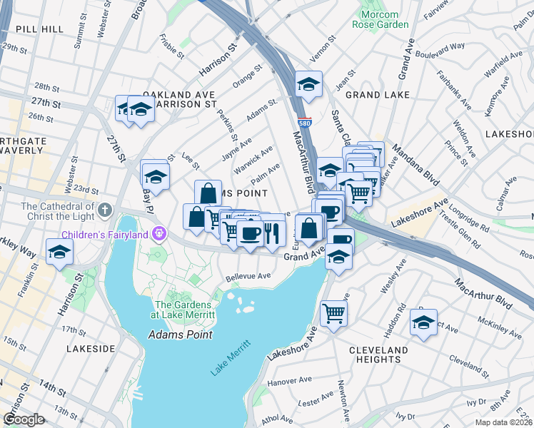 map of restaurants, bars, coffee shops, grocery stores, and more near 406 Van Buren Avenue in Oakland
