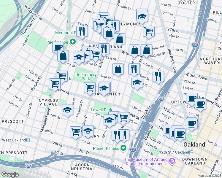 map of restaurants, bars, coffee shops, grocery stores, and more near 1014 16th Street in Oakland