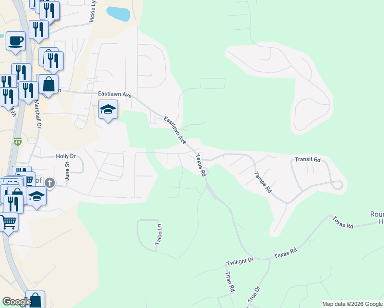 map of restaurants, bars, coffee shops, grocery stores, and more near 15420 Texas Road in Saint Robert