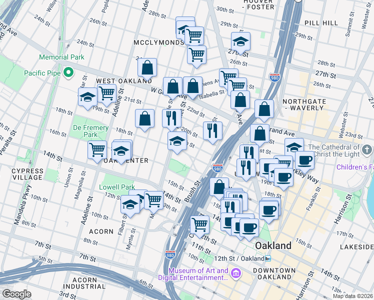 map of restaurants, bars, coffee shops, grocery stores, and more near 824 18th Street in Oakland