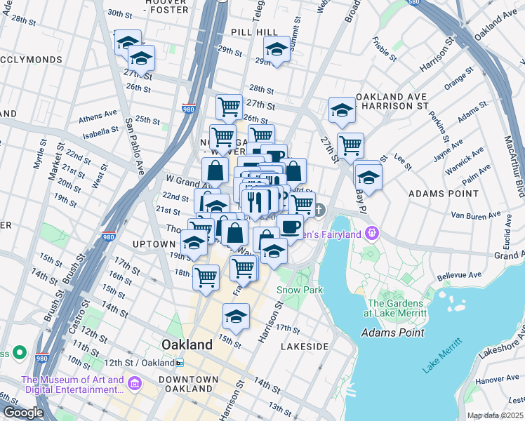 map of restaurants, bars, coffee shops, grocery stores, and more near 360 22nd Street in Oakland