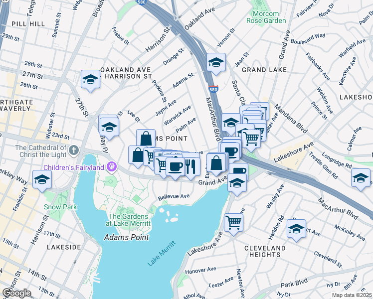 map of restaurants, bars, coffee shops, grocery stores, and more near 408 Van Buren Avenue in Oakland