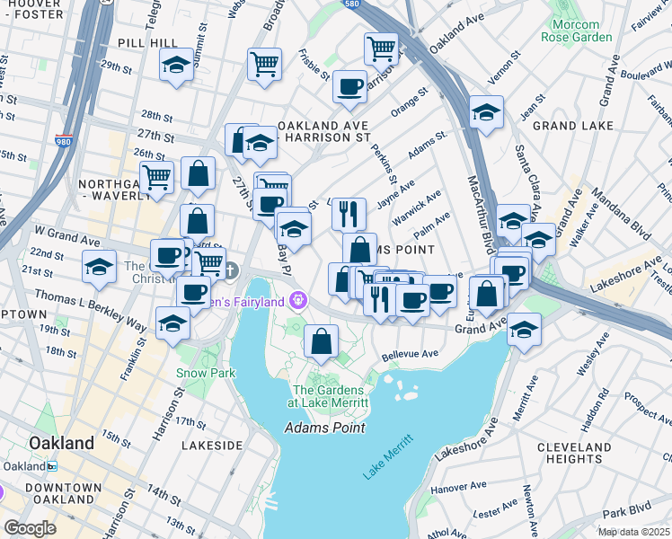 map of restaurants, bars, coffee shops, grocery stores, and more near 320 Lenox Avenue in Oakland