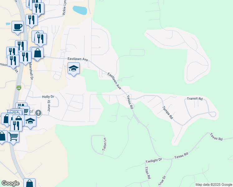 map of restaurants, bars, coffee shops, grocery stores, and more near 24066 Tanglewood Road in Saint Robert