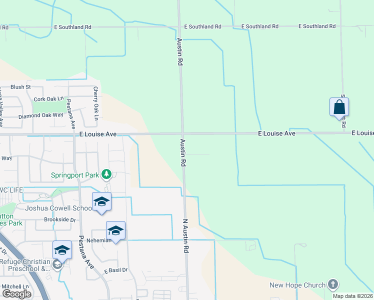map of restaurants, bars, coffee shops, grocery stores, and more near 16661 South Austin Road in Manteca