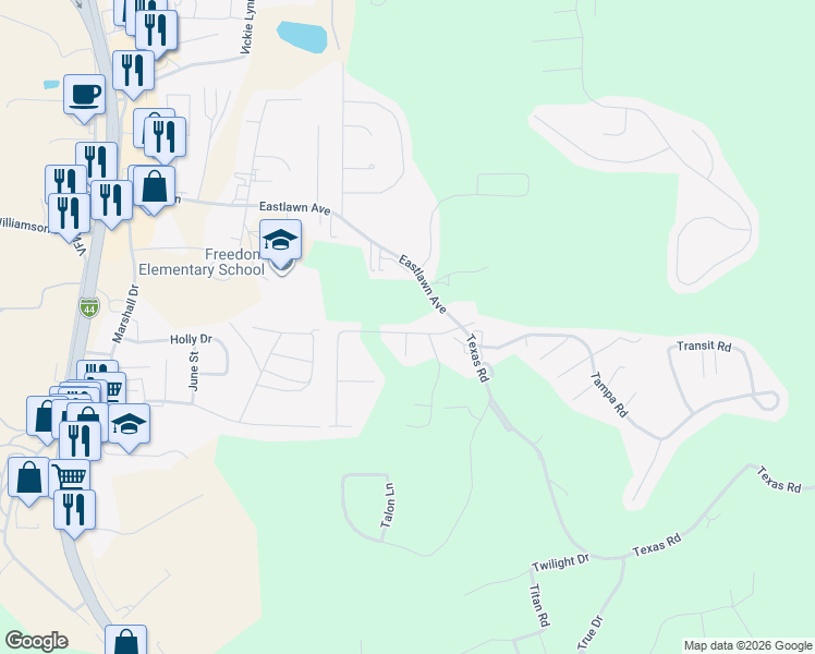 map of restaurants, bars, coffee shops, grocery stores, and more near 24113 Tanglewood Road in Saint Robert