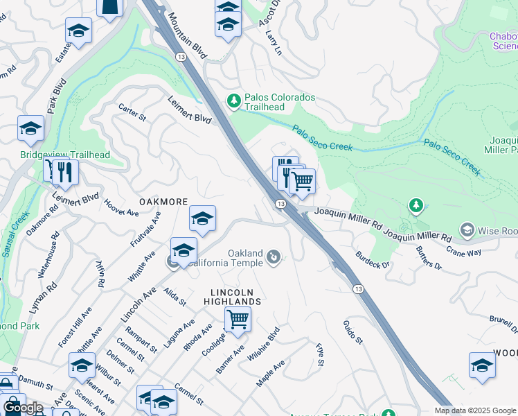 map of restaurants, bars, coffee shops, grocery stores, and more near in Oakland